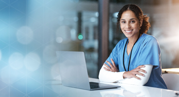 Nurse placing orders at a computer
