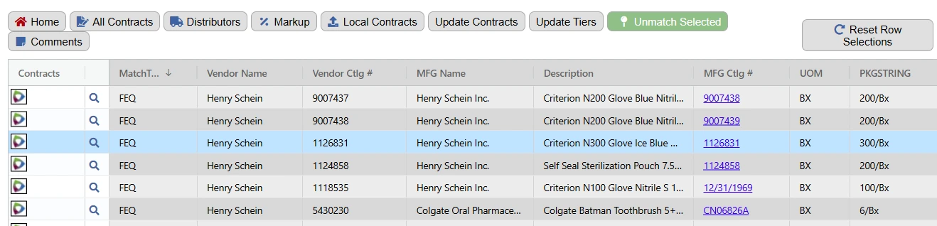 Functional equivalent matches with manufacturer catalog numbers
