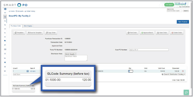 General Ledger codes are automatically pulled from your product guide when creating orders.