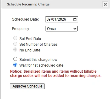 Options allow users to customize a variety of recurring charges.